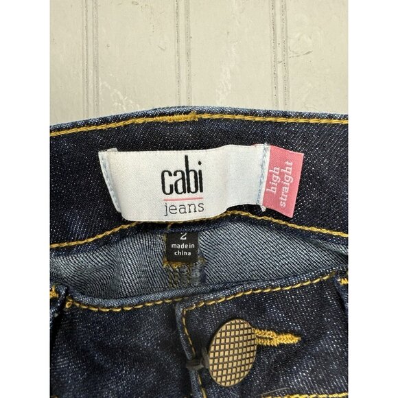 Cabi Size 2 Womens Jeans High Straight Stretch Dark Wash Distress - Picture 2 of 3